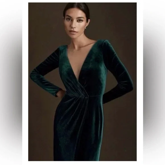 womens green wrap dress Linen Wrap Dress - Midi Length, Perfect for Summer & Special Occasions - Dark Green - XL main image 0